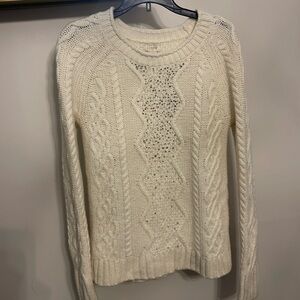 J CREW Beige Wool Pullover Sweater Beaded Silver Sparkle Long Sleeve Sweater XS